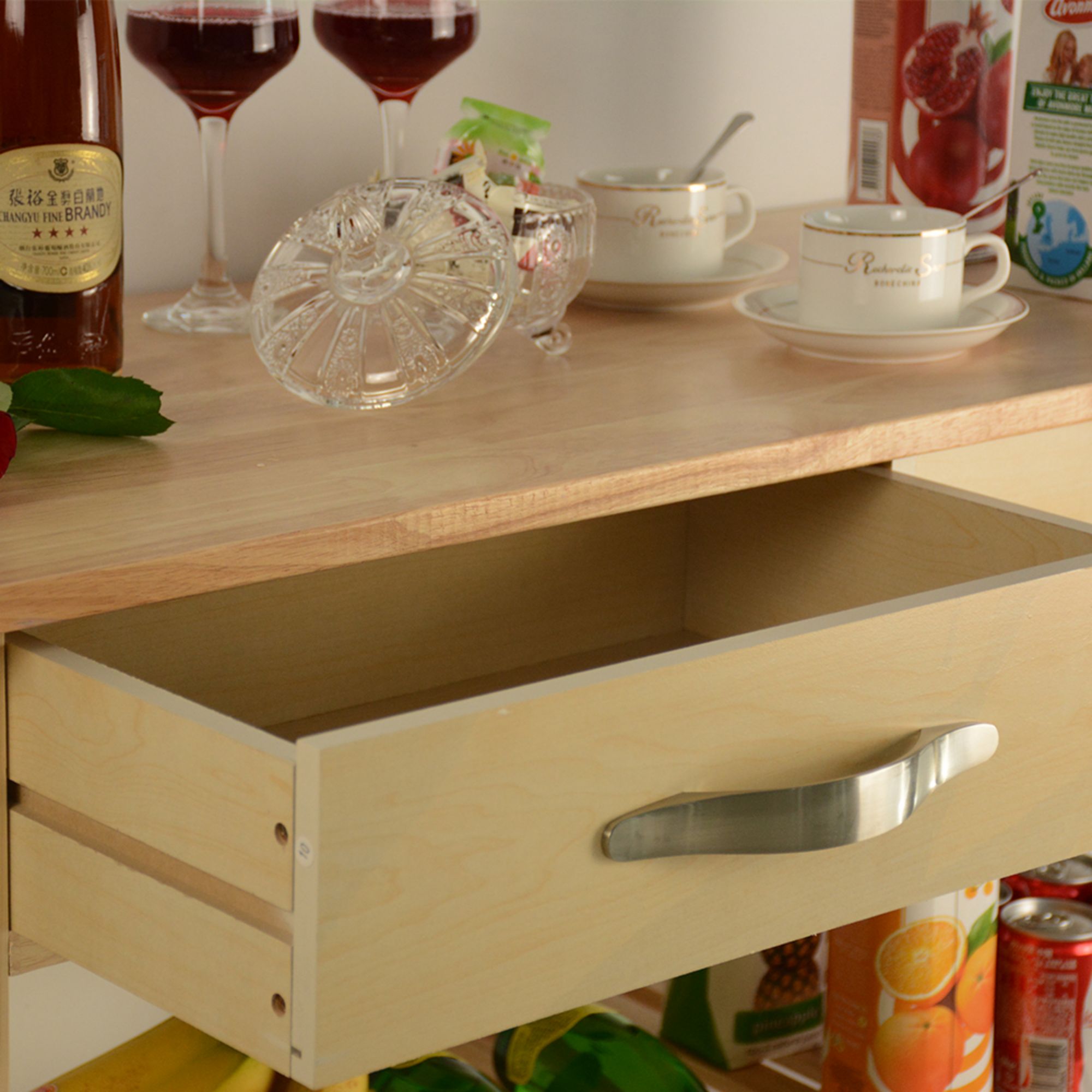 Aukfa Kitchen Cart,Kitchen Island Cart on Lockable Wheels and Two Drawers - Oak