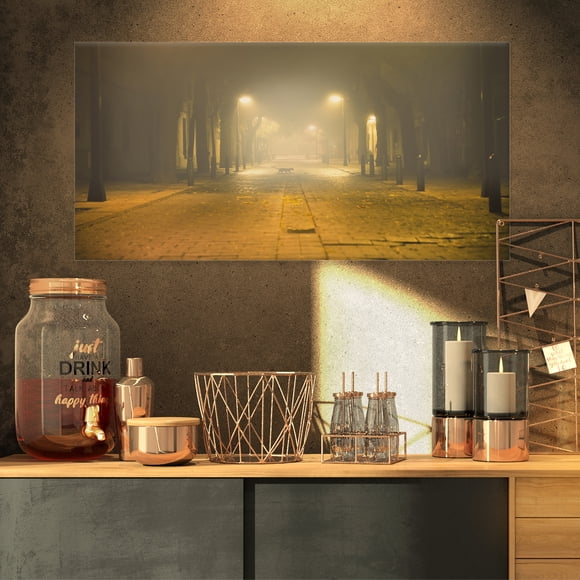 Urban Street at Night - Landscape Photo Canvas Art Print