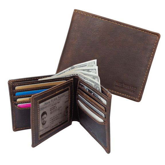 RFID Blocking Mens Brown Bifold Vintage Hunter Leather Wallet