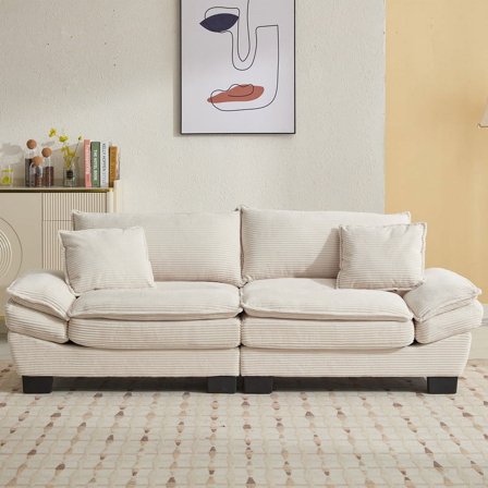 Corduroy Sofa Sleeper Couch Loveseat Sofa with Pillows Comfy Upholstered Deep Seat Sofa,Beige