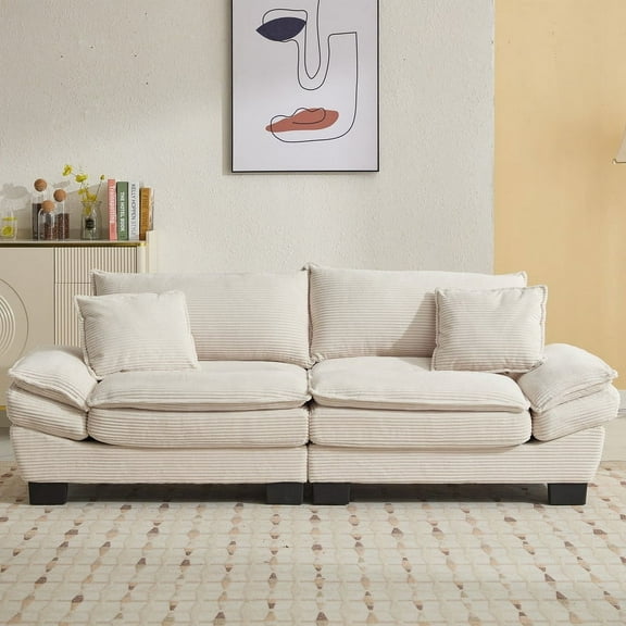 Corduroy Sofa Sleeper Couch Loveseat Sofa with Pillows Comfy Upholstered Deep Seat Sofa,Beige
