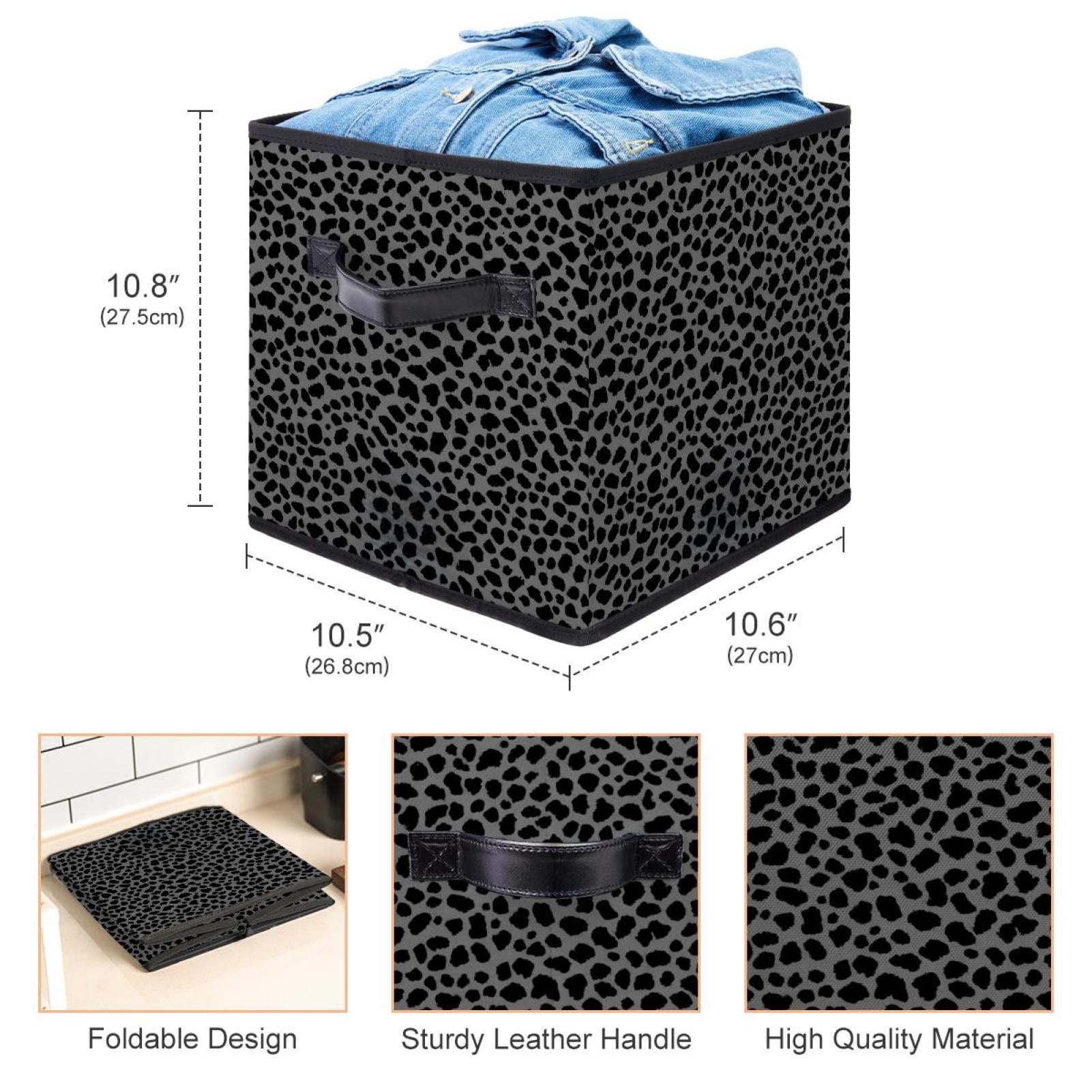 RATGDN Collapsible Fabric Cube Storage Bin with Double Handles for Living Room Bedroom Office Black - Gray Black Leopard Print Pattern