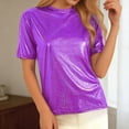 thumbnail image 6 of Rhuody Women's Tops Shiny Glossy Solid Color Turtleneck Short Sleeve Tee Shirt T Shirt Retro Wear Purple S, 6 of 9