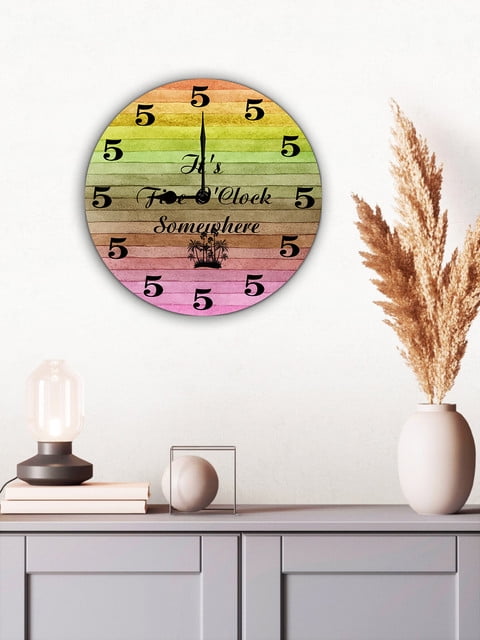 It’S 5 O’Clock Somewhere Funny Wall Clock Round Clock Farmhouse Wall Clock 10" Battery Operated Silen Wooden Clock Cool Clock for Bedroom Game Room Office Kitchen Garage Man Cave