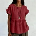 thumbnail image 5 of hoksml Women's Cotton Linen Ruffle Sleeve Peplum Blouse, Round Neck Casual Babydoll Top, Loose Fit Summer Daily Office Wear Shirt, 5 of 7