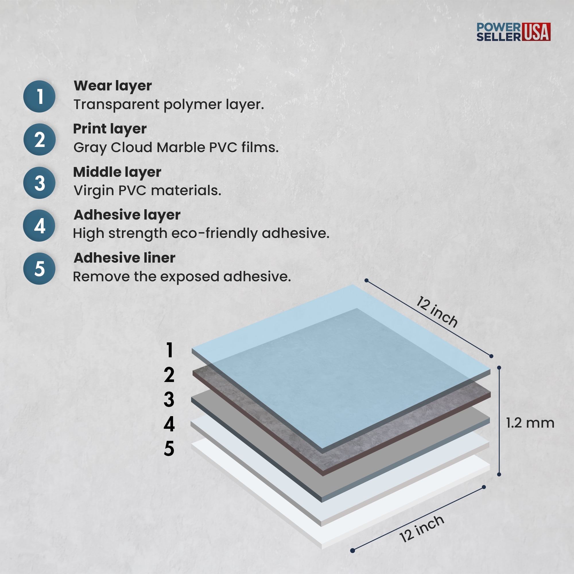 PowerSellerUSA Vinyl Self Adhesive Contemporary Design Peel and Stick Square Floor Tiles