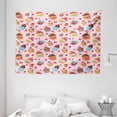 thumbnail image 1 of Pink Tapestry, Decorations for Kitchen Cupcakes Muffins Strawberries and Cherries Print, Wall Hanging for Bedroom Living Room Dorm Decor, 80W X 60L Inches, Light Pink and Brown, by Ambesonne, 1 of 2