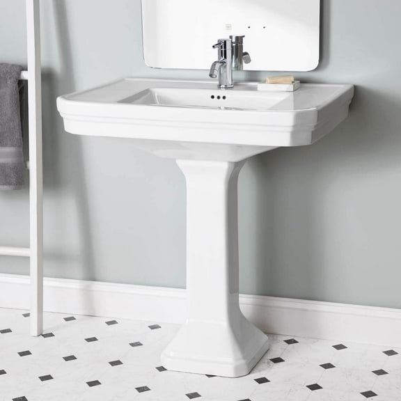 32 Inch Pedestal Sink - Single Hole Faucet Drilling - White