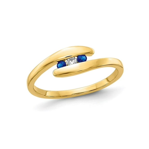 1/10 Carat (Ctw) Three Stone Natural Blue Sapphire Ring Band in 14K Yellow Gold for Women