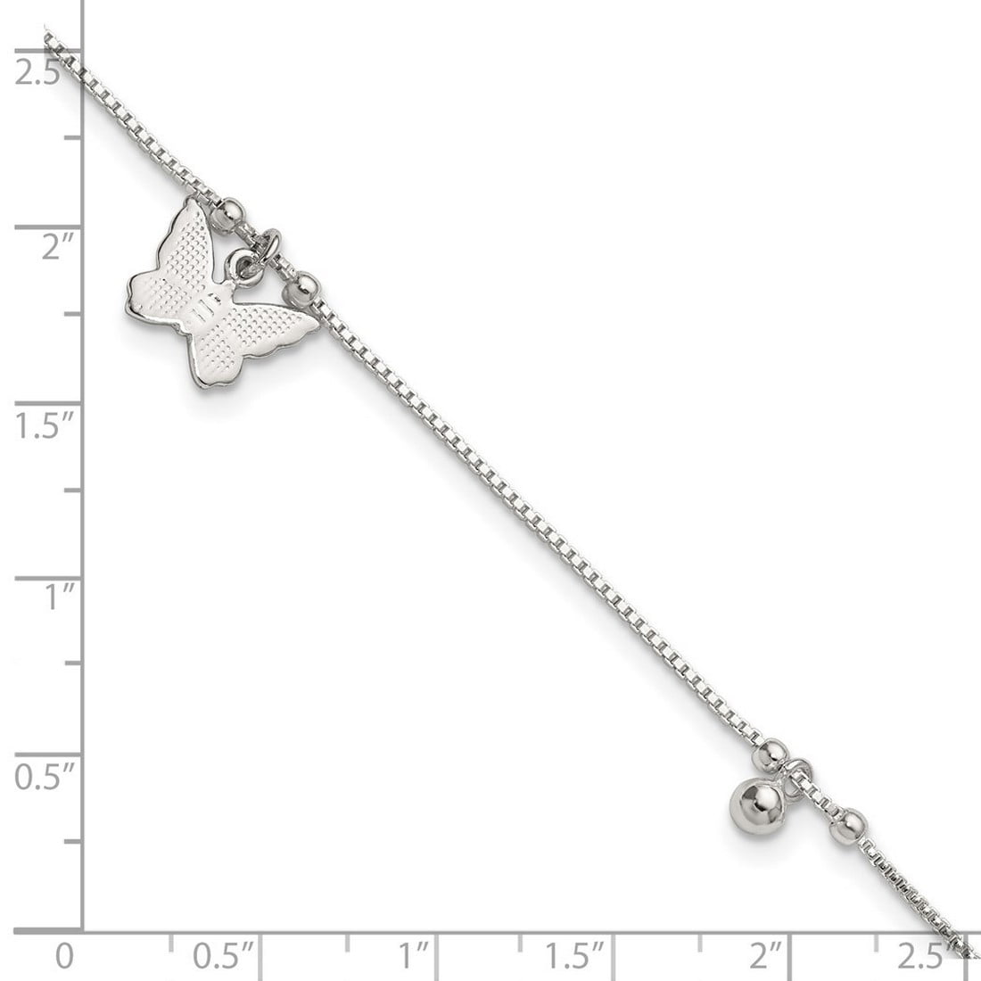 1.1mm 925 Sterling Silver Textured and Beaded Butterfly Angel Wings Plus 1in Extension Anklet 9 Inch Anklet for Women
