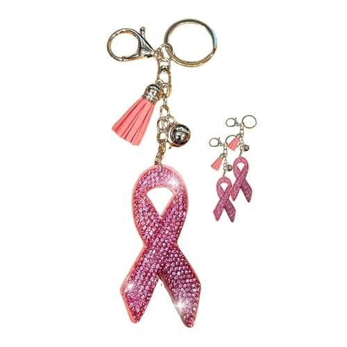 Popfizzy Breast Cancer Keychain, Bling Breast Cancer Gifts for Woman, Pink Ribbon Breast Cancer Awareness Accessories