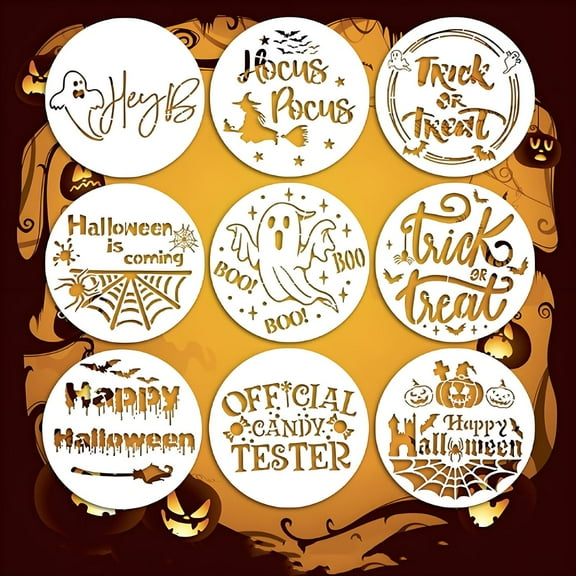 9 Pcs Halloween Stencils, Stencils for Painting, Stencils for Crafts Reusable, Stencils for Painting On Wood Halloween 12inch