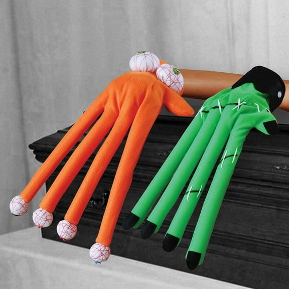Orange and Green Eyeball/Monster Gloves A/2 long fingers Halloween Costume