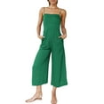 thumbnail image 2 of Txlixc Mono de verano para mujer Tirantes finos ajustables Cintura alta Pierna ancha Mono recortado Mamelucos con bolsillos Txlixc  Estilo de ocio, 2 of 4