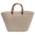 thumbnail image 1 of Bolsos Playa Bolso Tejido Algodón Con Asa Bambú A Rayas para Viajes (Estilo 2), 1 of 8