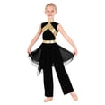 thumbnail image 2 of Miutii Girls Lyrical Praise Dance Outfits 2pcs Shiny Metallic Sleeveless Asymmetrical Hem Dress with Pants Modern Dance Set Black 6, 2 of 6