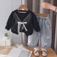 thumbnail image 2 of Toddler Girls Clothes Outfits 6 9 12 18 Months 2T 3T 4T 5T Toddler Girls Fall Winter Clothes Girls Lace Bow Pullover Denim Pants 2PCs Set Dailywear Black Size 3-4 Years, 2 of 9