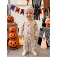 thumbnail image 4 of RUINIXCW Newborn Baby Boy Girl Halloween Outfit Fall Winter Clothes Waffled Footed Romper Ghost Pumpkin Print Long Sleeve Zip Up Footie Jumpsuit Hat, 4 of 10