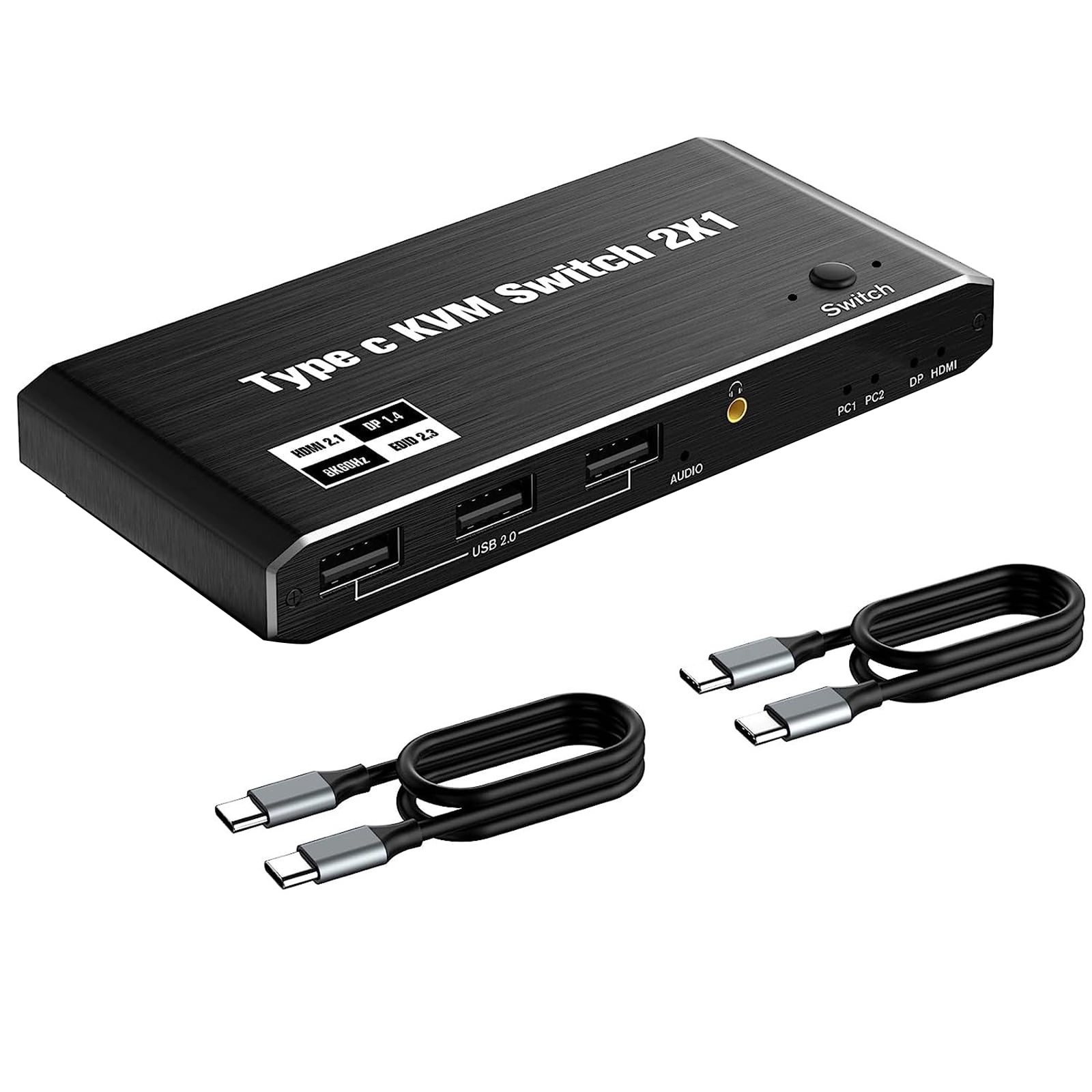NATEFEMIN Dual Monitor KVM Switch 8K DP HD Output 2 USB C Input 3 USB 2.0 Ports 100W PD Aluminum Shell For USB C PCs