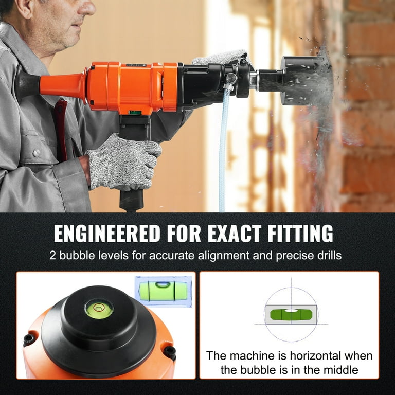 BENTISM Diamond Core Drilling Machine 4 Handheld Wet Concrete Core Drill Rig 1500W 1100 2400RPM Two Speed 1 1 4 Thread 2 Bubble Levels 3 4in Drilling Diameter for Concrete Brick Block Stone