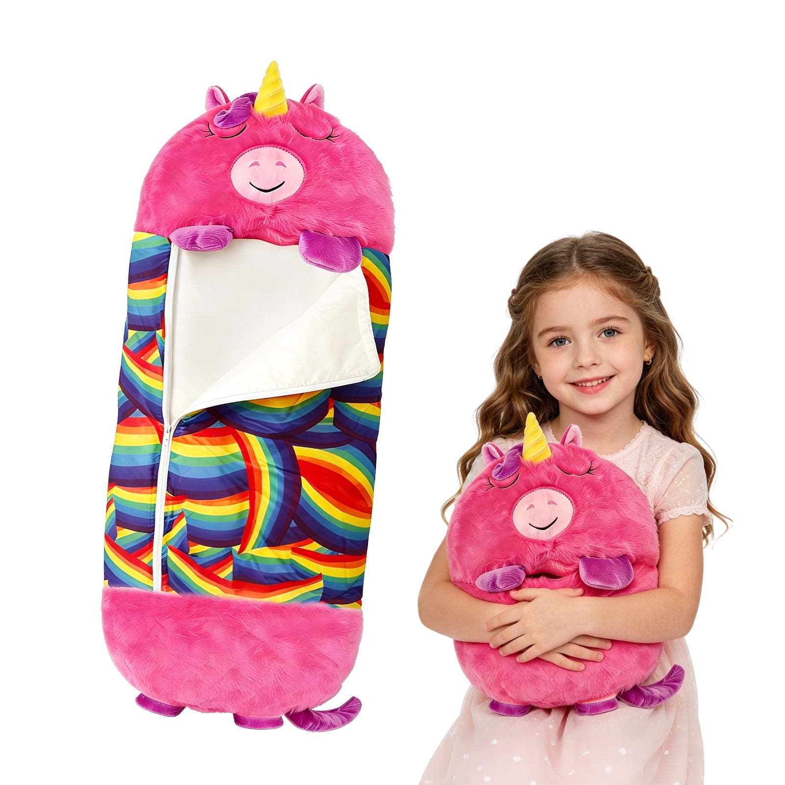2BK (71"x28") L Size Kids Pink Unicorn Sleeping Bag with Pillow - 2-in-1 Foldable, All Seasons, Soft & Warm