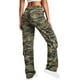 thumbnail image 2 of Pantalones vaqueros cargo de cintura alta, rectos y con estampado de camuflaje para mujer, con bolsillos, 2 of 6