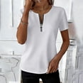 thumbnail image 2 of Miluxas Women's Zip Up Short Sleeve Pullover Top V-Neck Solid Casual T-Shirt Summer Basic Work Daily Outfits White, 2 of 6