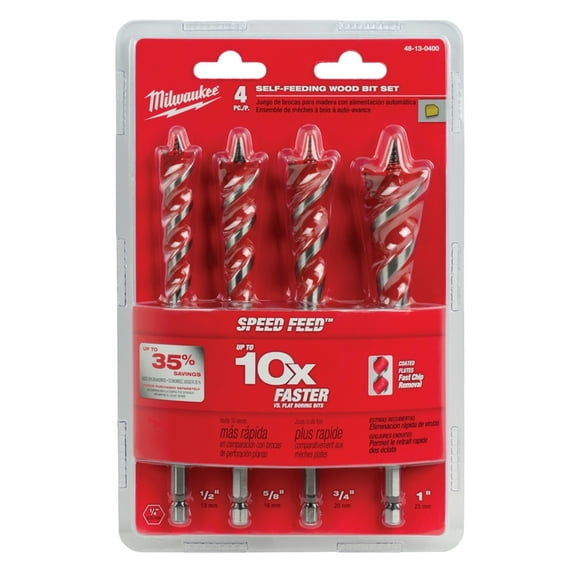 MILWAUKEE ELEC TOOL 48-13-0400 4Pc WD Bit Spd Feed Set,