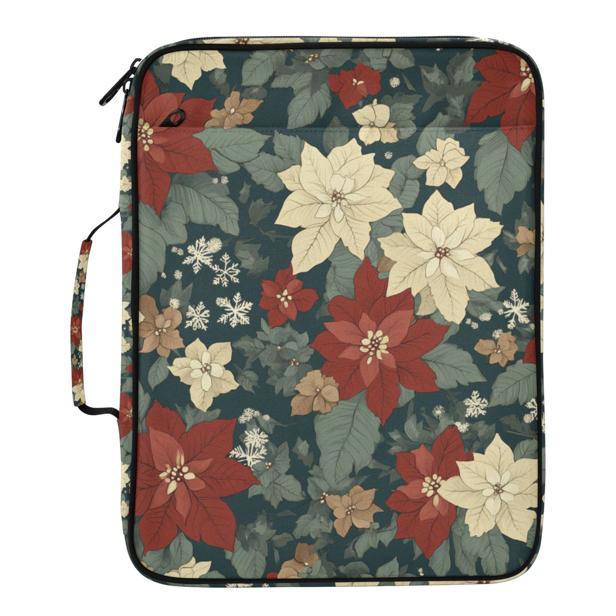 FORMRS Accordion File Folder A4 Size 7-Pocket Expanding Document Organizer Bag with 3 Ring Binder, Christmas Blooms
