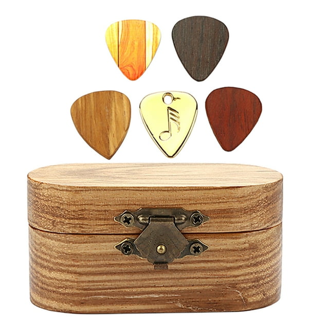 1 Set Wooden Guitar Pick Box And Picks, Guitar Pick Holder Storage Box For Acoustic And Electric Guitars