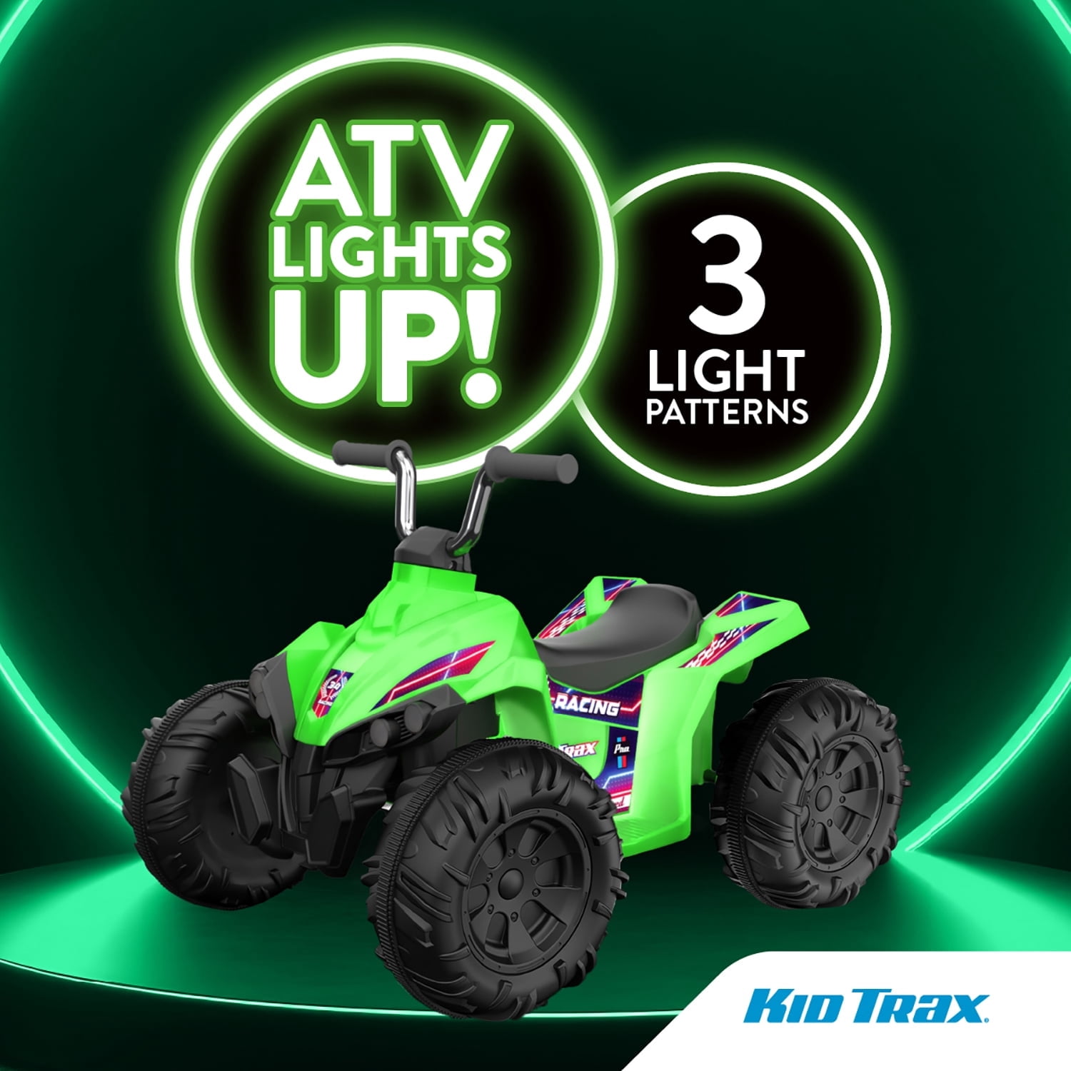 Open Box Flybar KT25017AE Kid Trax 12V Glow ATV Ride-On Toy, Green, Rechargeable Battery, LED Lights, Ages 3-6