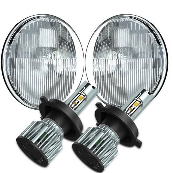 H6024 Head Light Glass Housing Lamp Classic Chrome 7" Round LED Convesion Kit -F