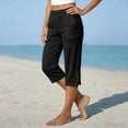 thumbnail image 6 of Capri Pants for Women Cotton Linen Casual Straight Leg Capris Elastic Waist Split Button Summer Cropped Pants with Pockets, 6 of 7