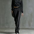 thumbnail image 2 of TQWQT Womens Side Stripe Wide Leg Sweatpants High Waist Straight Leg Floor Length Casual Lounge Pants Athletic Track Bottoms Soft Relaxed Fit Sporty Trousers Black L, 2 of 5