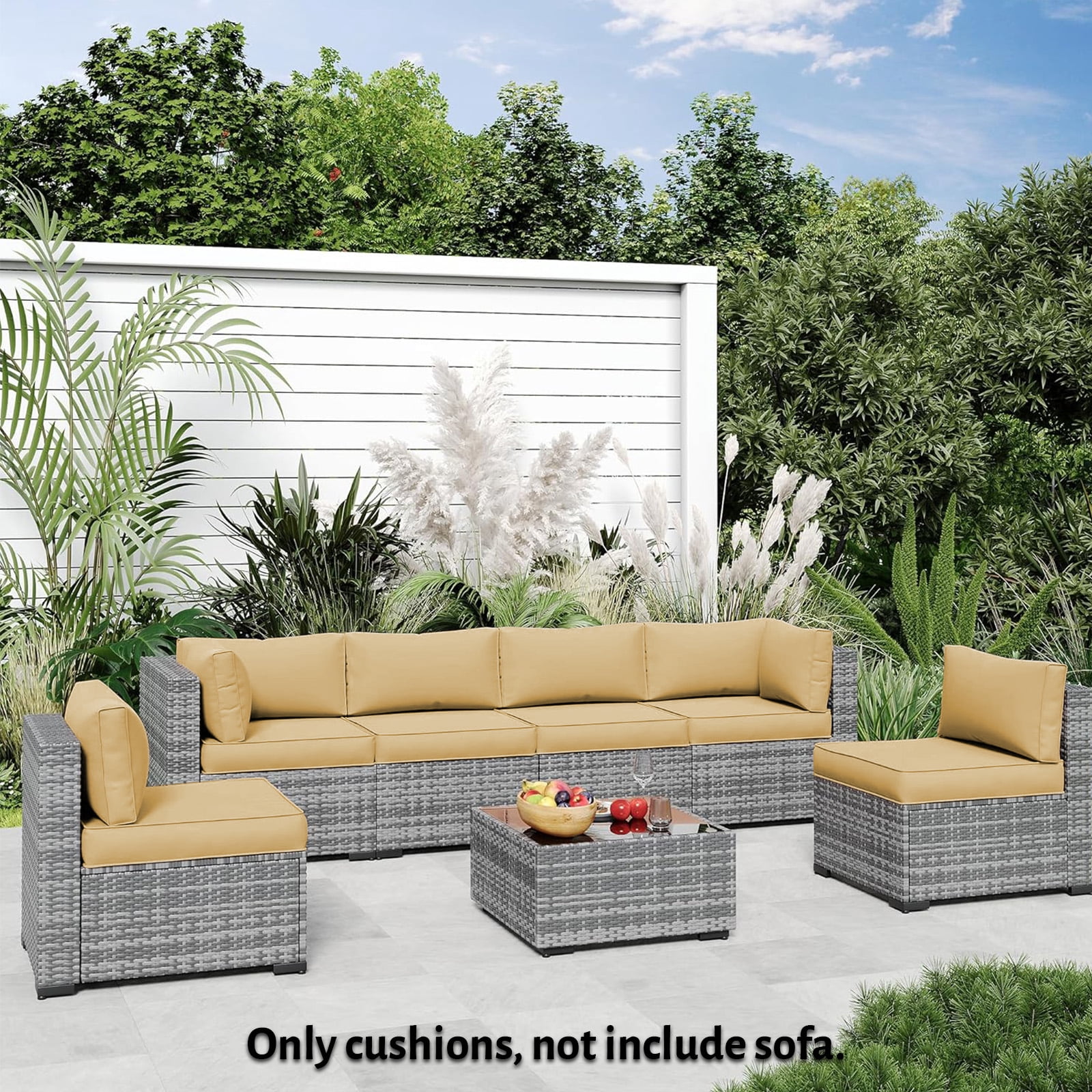 HONEY HOME 14 Piece Patio Sectional Cushions Relacement, 4" Outdoor Furniture Couch Cushion Fits 6-Seat Rattan Conversation Set, Waterproof, Fade-Resist