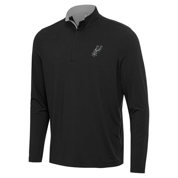 Men's Antigua Black/Gray San Antonio Spurs Content Quarter-Zip Top