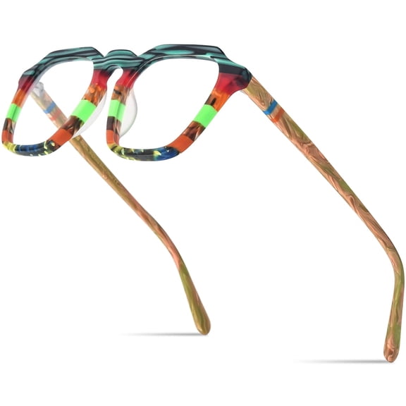 HEPIDEM Multicolor Acetate Glasses Frame Men Vintage Square Eyeglasses Optical Spectacles (9292 Matte Colorful)