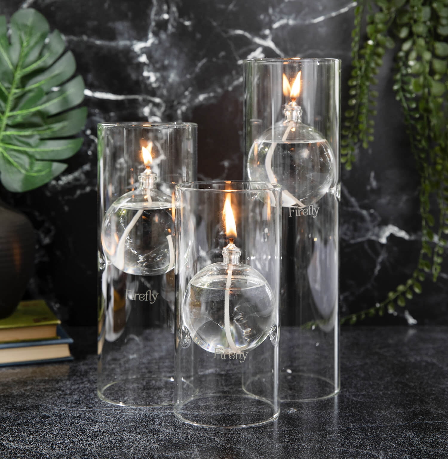 Firefly Modern Transcend Glass Oil Lamp, Bliss Candle, 8-3/8 in Hurricane Holder, 2-Piece