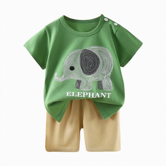 UAYOTSE Soft Stylish Casual Cartoon Boys Short Sleeve Tee Shorts Set Kids Summer Daily Outfit Size 12-18 Months
