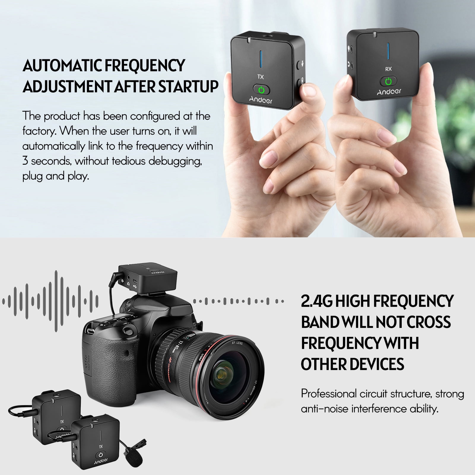 Andoer-2 Microphone,Battery DSLR DV DSLR Camera DV 2 Clip-on Lavalier DV Video R Battery DSLR Camera Camera DV V Battery DSLR DSLR MX5 + 2 DSLR DV Video Mics 50M Built-in Lavalier Mics 50M