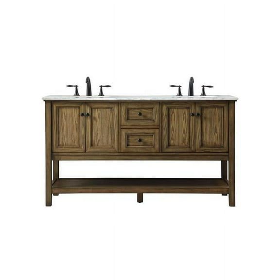 60 in. Transitional Double Bathroom Vanity, Driftwood