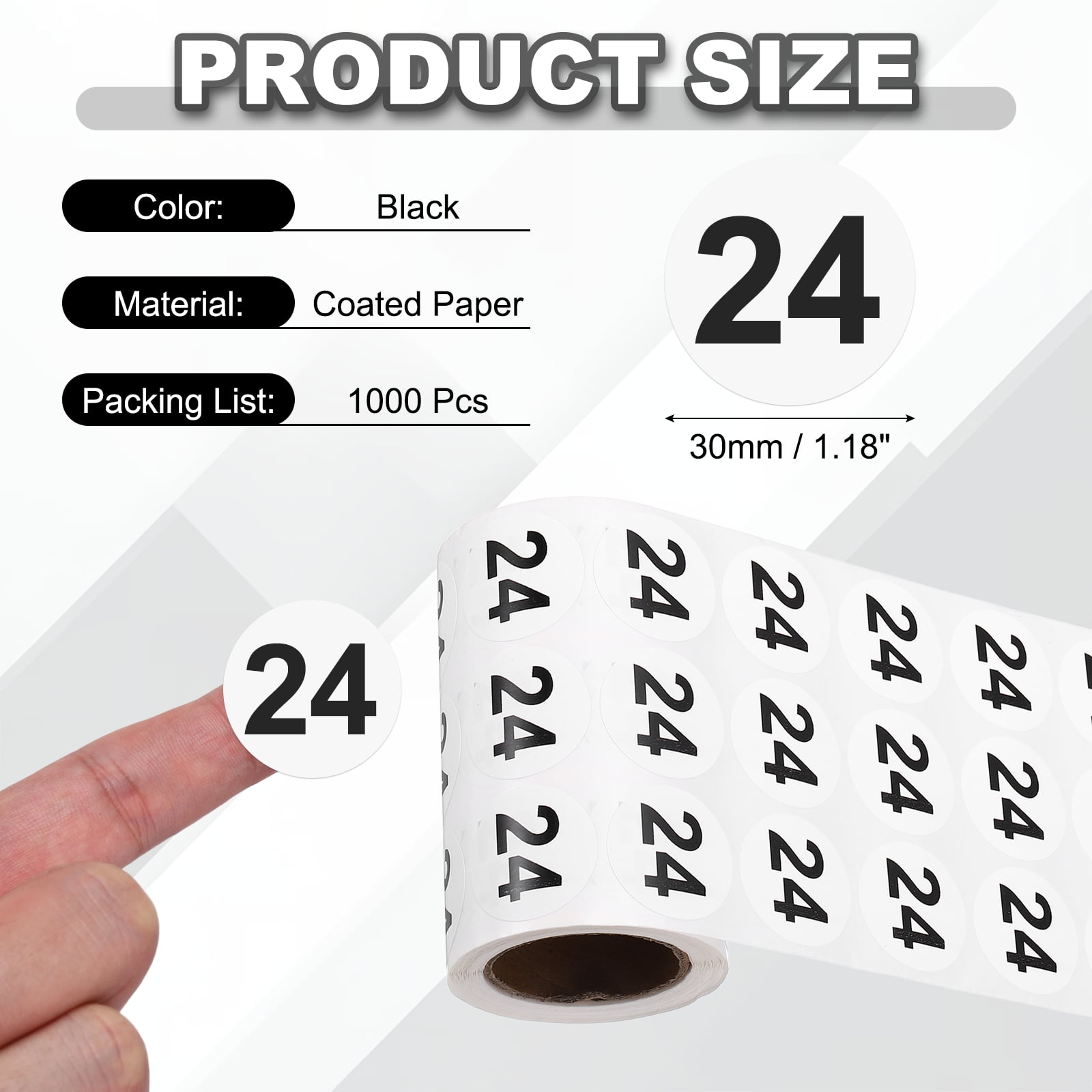 Uxcell 1000pcs 1.2" Number Stickers, Number 24 Sticker Numbers Labels Round Small Vinyl Self Adhesive Label Circle Decals 1 Roll Dots for Photo Album Poster Organize Inventory, Black