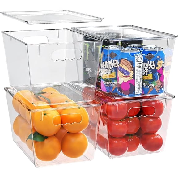 YAN & HIN 4 pcs/set Large Clear Storage Bins with Lids - Stackable, Transparent Pantry Storage with Handles - Nest Nicely for Clutter Organizer (11 "L x 7.5" W x 6.1 "H)