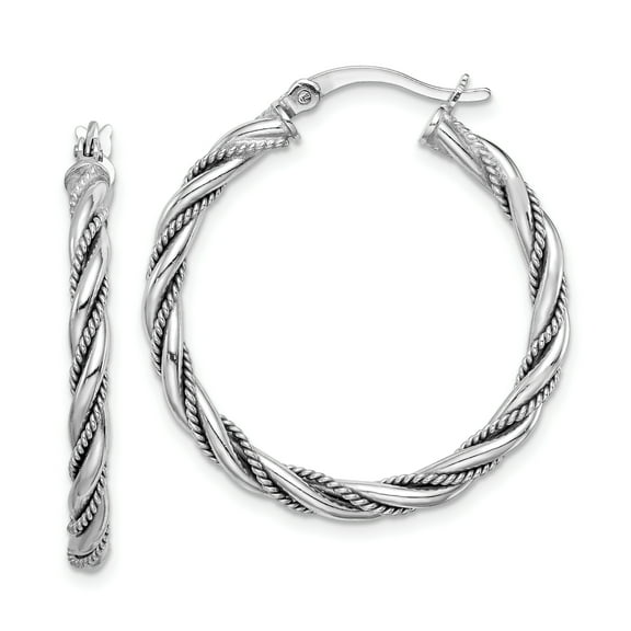 Primal Silver Sterling Silver Rhodium-plated Twisted and Textured Hoop Earrings