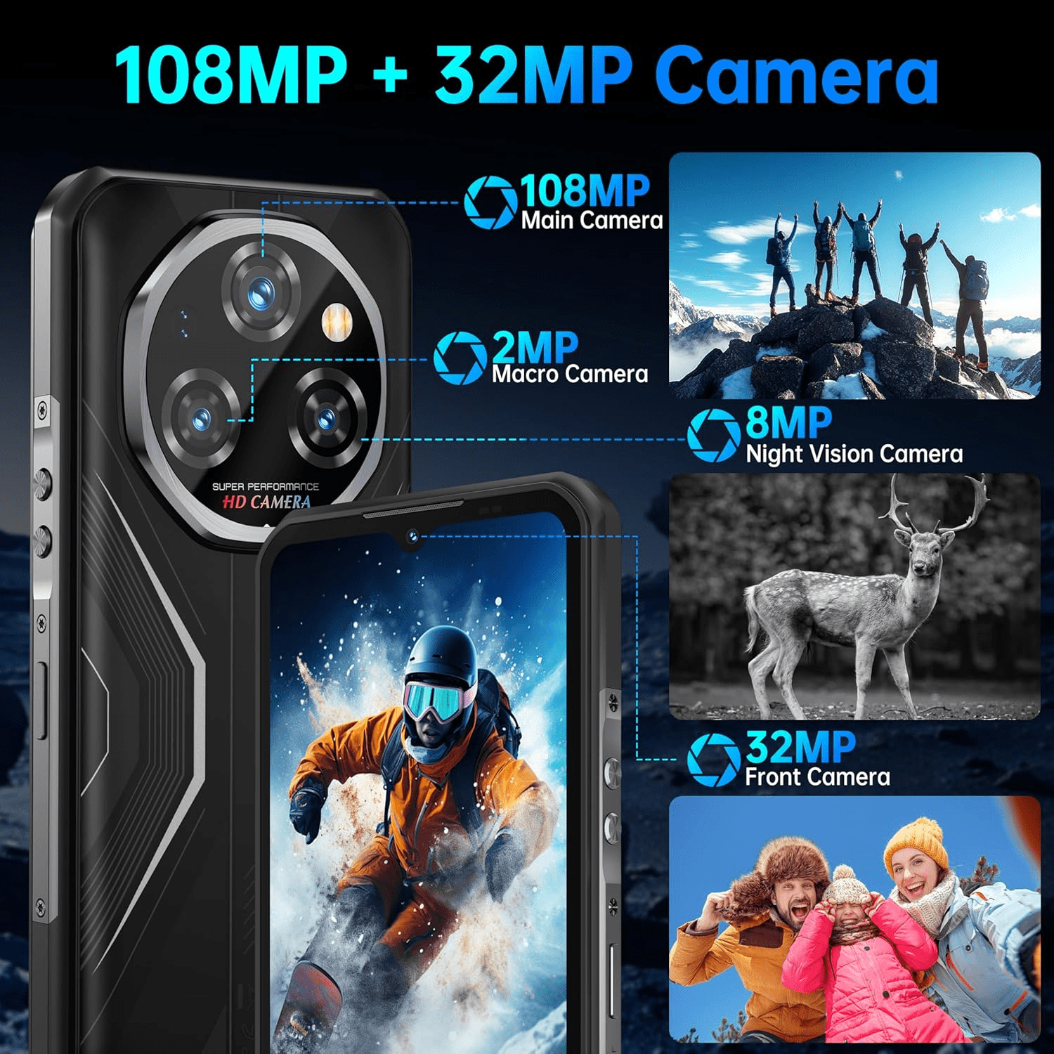 OUKITEL WP55 5G Rugged Smartphone - 36GB+256GB/2TB Android 15 Rugged Phone, 11000mAh Battery,6.6" FHD+ 120hz Dimensity 7025,108MP+32MP IP68/IP69K Waterproof Cell Phone 5G Dual SIM NFC/OTG/T-Mobile