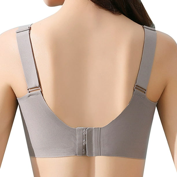 Aayomet Womens Bras Color Ice Silk Backless Bra Side Support Wireless  Lifting Adjustable Hook and Buckle (Gray, XXXL)