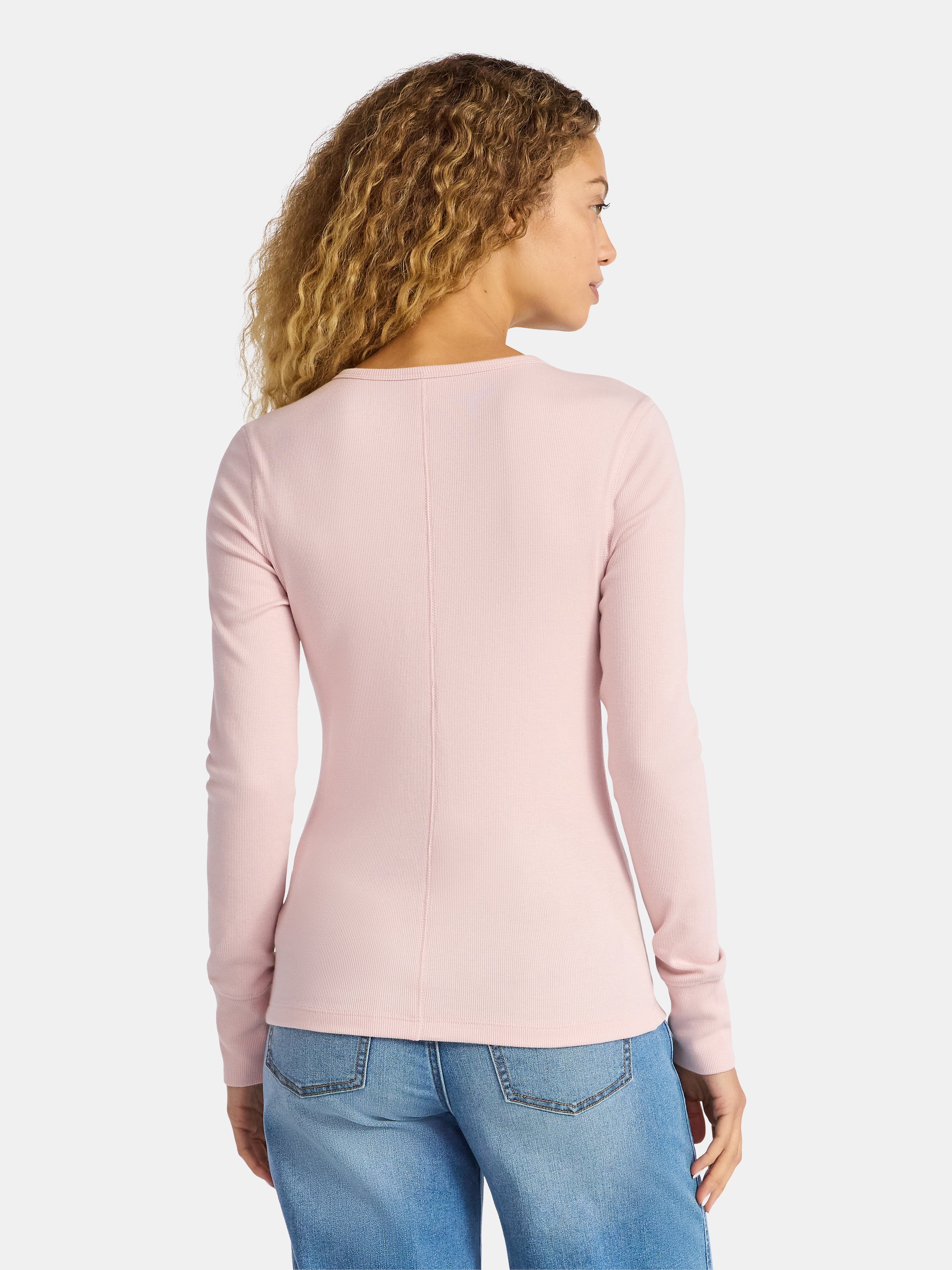 Time and Tru Women's Rib Tee with Long Sleeves, Size XS-XXXL