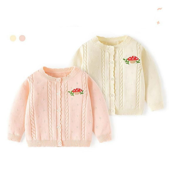 WRKEKC Girls Lace Neck Knitted Cardigan Embroidery Cotton Sweater Jacket for 3 Months-2 Years Infants Casual Daily Outerwear
