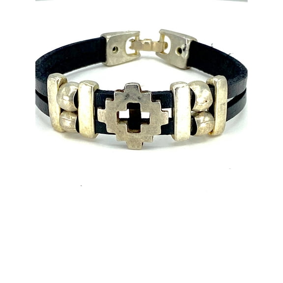 Vintage Cross bracelet handmade jewelry with Genuine Double Leather Straps by Graciela's Collection