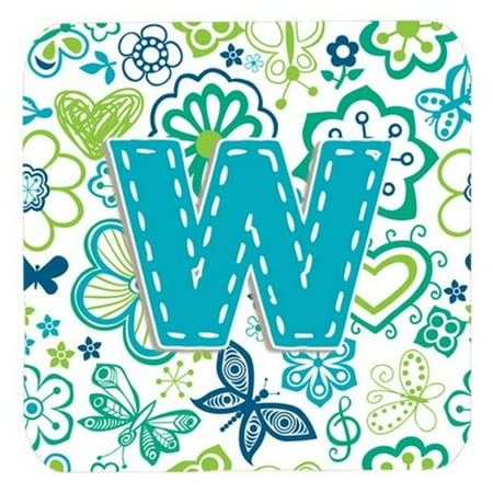 

Carolines Treasures CJ2006-WFC Letter W Flowers And Butterflies Teal Blue Foam Coasters- Set Of 4
